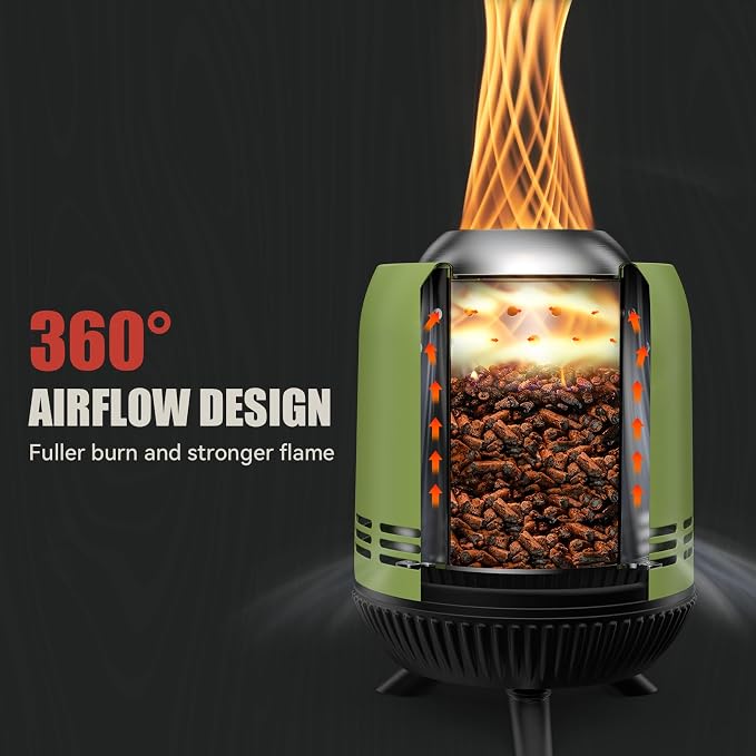 Tabletop Fire Pit Burning Woods/Pellets, Portable Small Fireplace with Storage Bag for Camping Tailgating RV Patio Backyard, Smokeless Camping Stove 9.5", FP055 Green