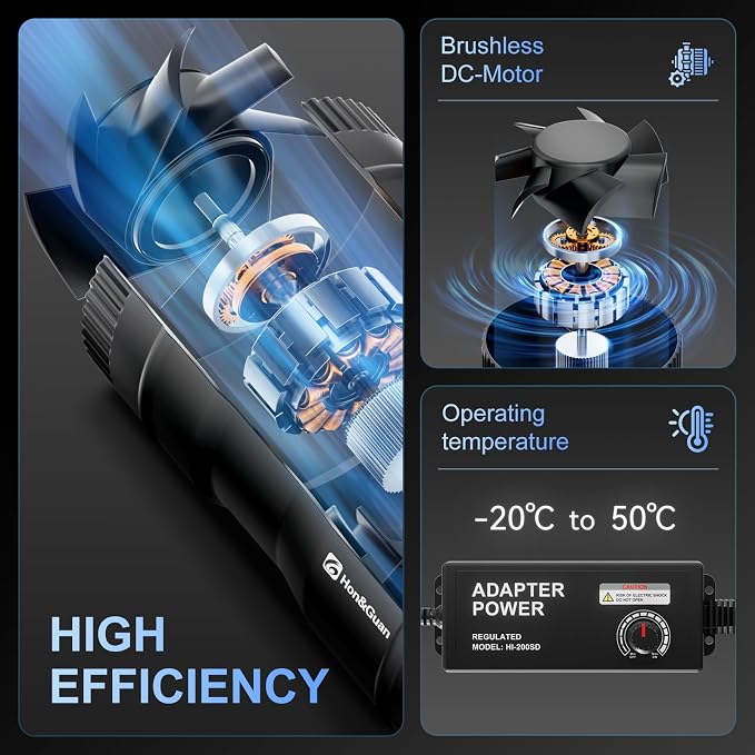 Hon&Guan 8 Inch Inline Booster Duct Fan with Speed Controller - 623 CFM Airflow with 44W Ultra-Low Power and Low Noise