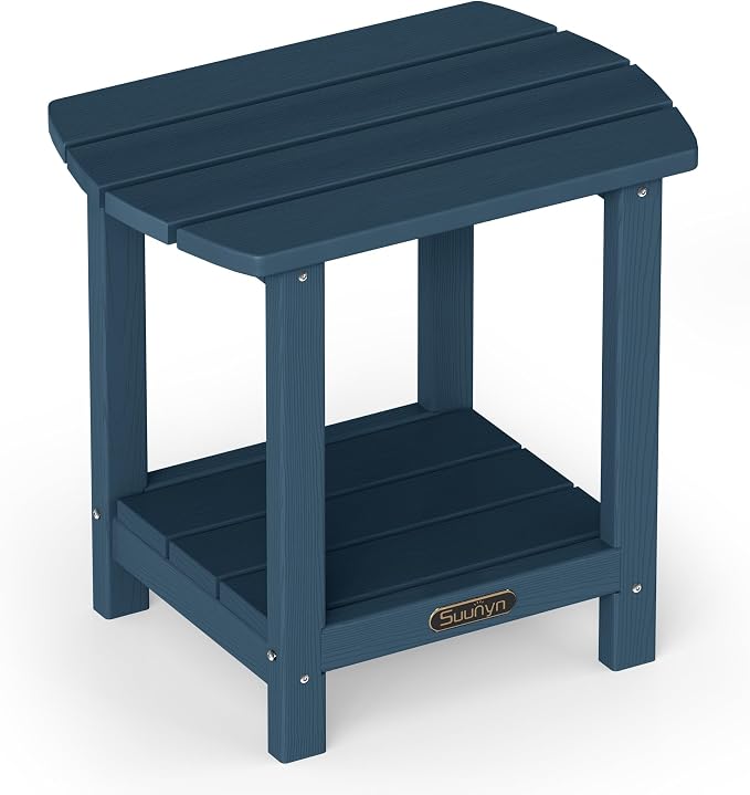 Outdoor Side Table, 2-Tier HDPE Small Outdoor Table, Adirondack Side Tables, Outside End Tables for Patio, Porch, Deck, Pool, Weather Resistant (Navy Blue)