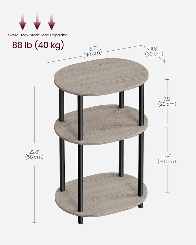 VASAGLE Side Table, Small End Table, Tall Nightstand for Living Room, Bedroom, Office, Bathroom, Steel Frame, Industrial Style, Oval, Heather Greige and Ink Black ULET288L101