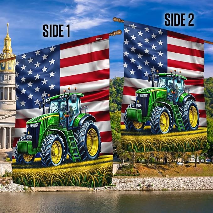 American Flag-Farm Tractor American Flag TPT1600Fv1, House Flag (29.5" x 39.5")-USA Flags Premium Polyester-Decorative Indoor Outdoor Flag