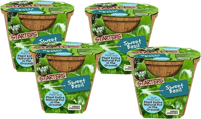 Unique Gardener Plant-It Starters Plant Seeds 4-Pack, DIY Indoor Succulents and Live Plants for Home or Garden Planting, Sweet Basil