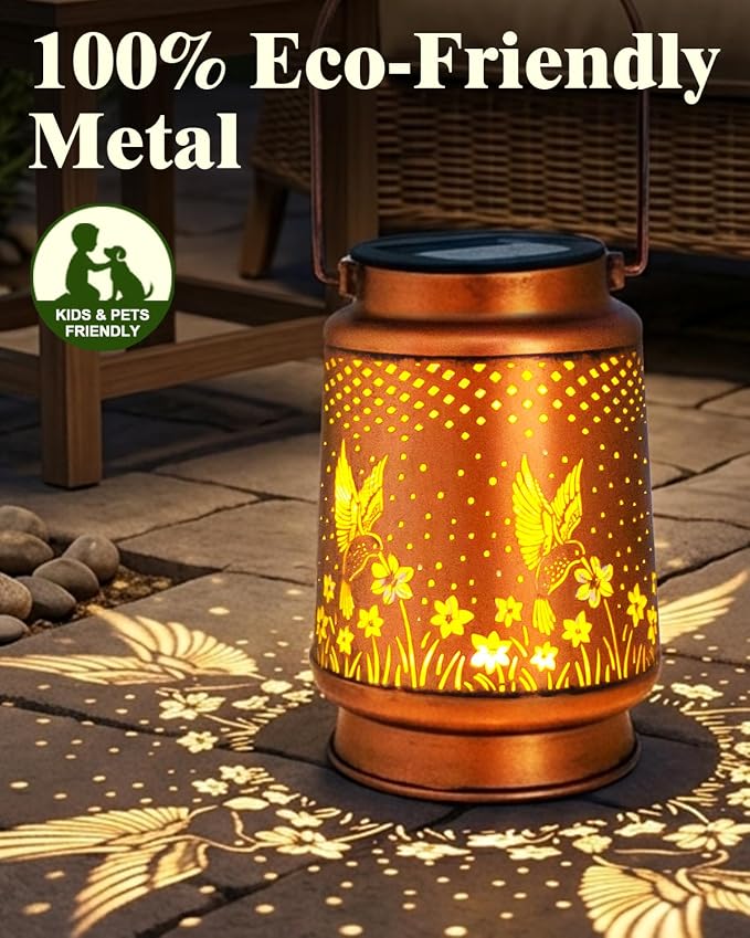 DIBIEECN Solar Lanterns Outdoor Waterproof, Hummingbird Gardening Birthday Gifts for Women Mom Grandma, Metal Hanging Decorative Solar Lights Outside Garden Decor for Yard, Patio, Backyard, Porch