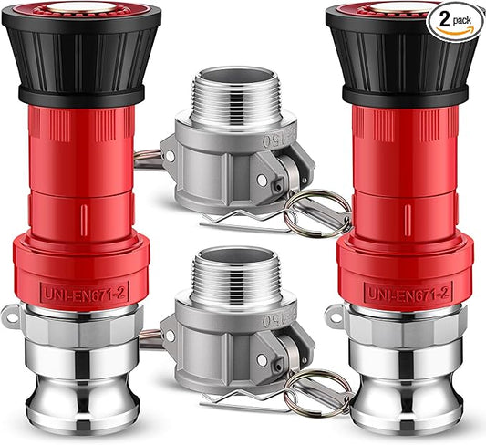 MorningRo 2 Fire Hose Nozzles Npsh/Npt Heavy-duty Industrial hose jet nozzle Thermoplastic Equipment Spray Fog with Aluminum Female and Male Aluminum Camlock Fitting for garden pool (1.5 Inches)