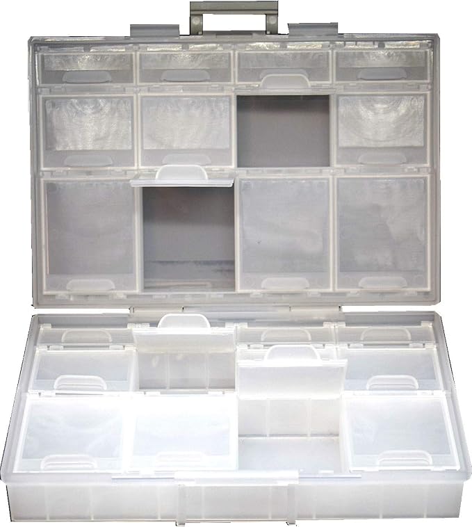 AideTek 2 units Half Transparent Multi-Purpose 24 Compartments Clear Organizer Case BOX-ALL-24 for sorted parts 3 sizes 24 compartments with lid