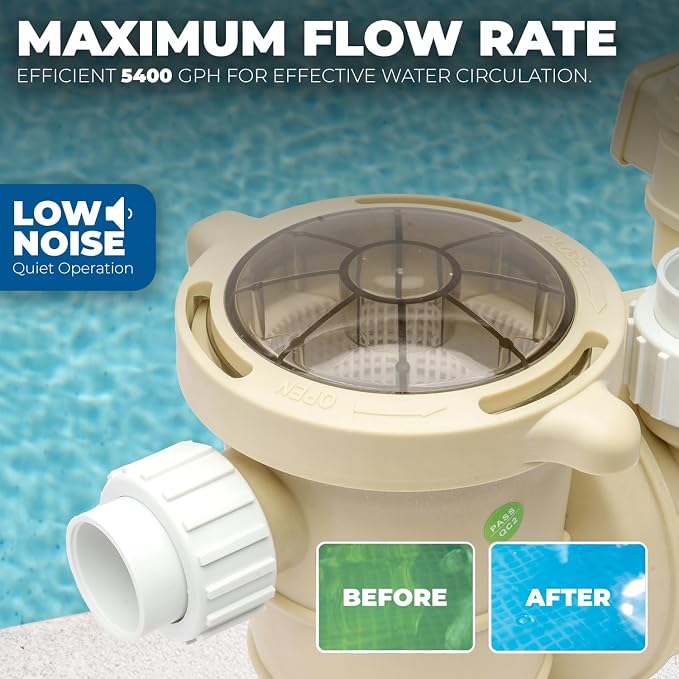 XtremepowerUS 1.5HP Variable Speed Whisper Above Ground Swimming Pool Pump, 1.5" Fitting Adapter High-Flow 3-Speed, Timer LCD Panel, 115/230V, Energy-Efficient Self Priming Swimming Pool
