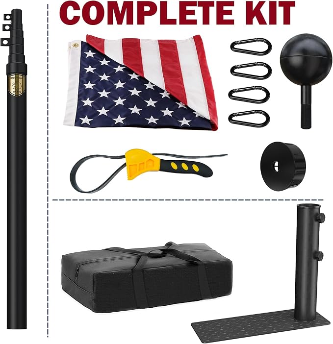 25FT RV Telescoping Flag Pole Kit, Heavy Duty 11-Gauge Aluminum Flagpole with Tire Mount Base, Portable Flag Kit for Camping, Tailgating, Trailer, and Outdoor Use