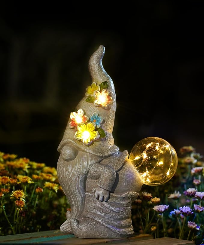 Qeeman Garden Decor Gnome Blow Bubbles: Outdoor Decorations | Yard Art Statues for Patio Balcony Lawn Figurine Gifts for Mom Grandma
