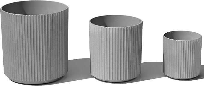 Veradek Demi Round Gray Plastic Planter Bundle (12 in. 16 in. 20 in.) DMV-BUN-C