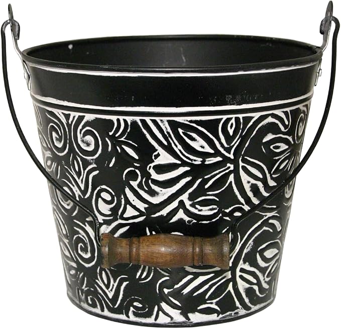 Headwind Vintage Collection - Floral Charcoal Planter with Handles – 8 Inch Medium Flower Pots Decorative Plant Indoor – Plant Pots Indoor with Drainage By Robert Allen