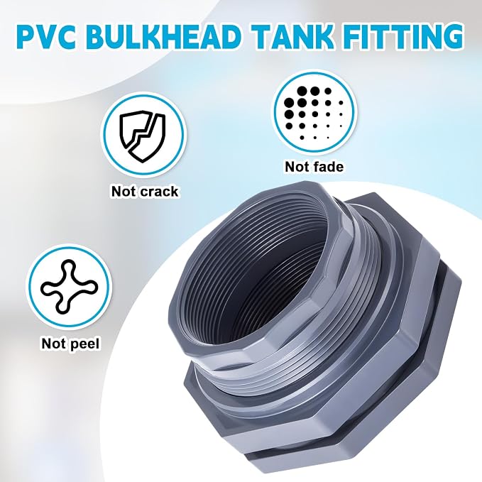 1 Pcs 4 Inch Bulkhead Fitting PVC Water Tank Connector Plumbing Pipe Threaded Bulkhead Fitting NPT for Rain Barrels, Water Tanks, Aquariums, Tubs, Pools