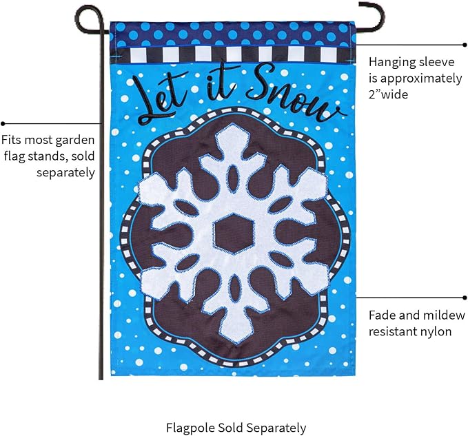 Evergreen Flag Patterned Snowflake Applique Garden Flag | 12x18 Inches Double Sided Christmas Garden Flag for Outside | Weather and Fade Resistant | Outdoor Flag Décor for Home, Yards and Gardens