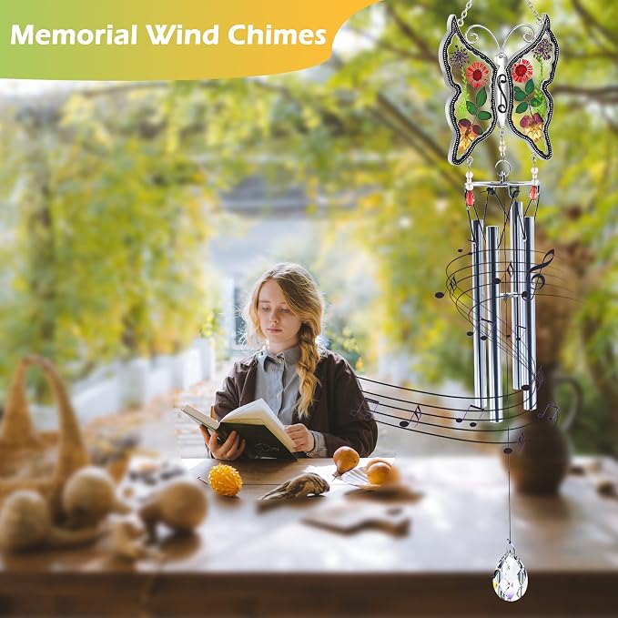 KY&Bosam Butterfly Wind Chime for Outside Memorial Sympathy Gifts 20" Memorial Wind Chimes for Loss of Loved One Butterfly Sympathy Wind Chimes Bereavement Condolence Remembrance Gift for Loss of Mom