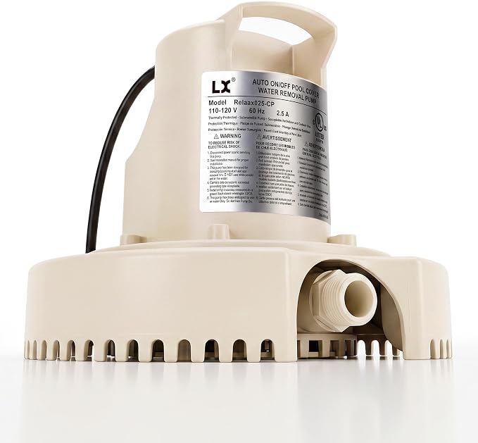 Pool Cover Pump Automatic On Off,1/4HP,1860GPH, 115V Submersible Water Pump for Inground/Above Ground Pool, Hot Tubs, Basement with 25ft Power Cord & 3/4” Adapter Include