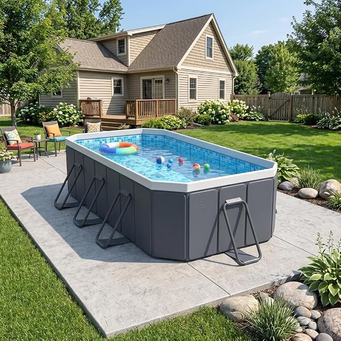 Jessie Foldable Pool for Kids and Adults Non InflatableFrame Outdoor Swimming Pool Blue Kiddie Pools Thickened Support Dog Above Ground Garden Backyard (102.36 in)