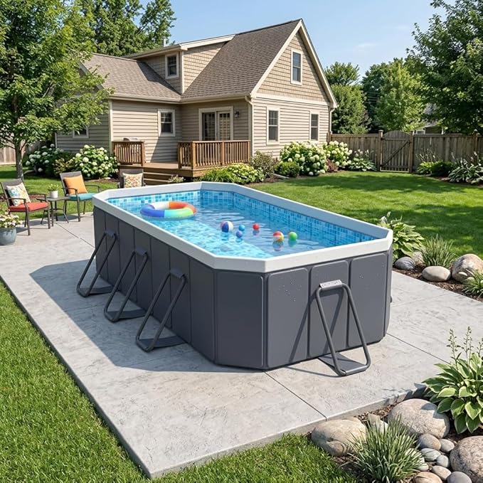 Jessie Foldable Pool for Kids and Adults Non InflatableFrame Outdoor Swimming Pool Blue Kiddie Pools Thickened Support Dog Above Ground Garden Backyard (118.11 in)