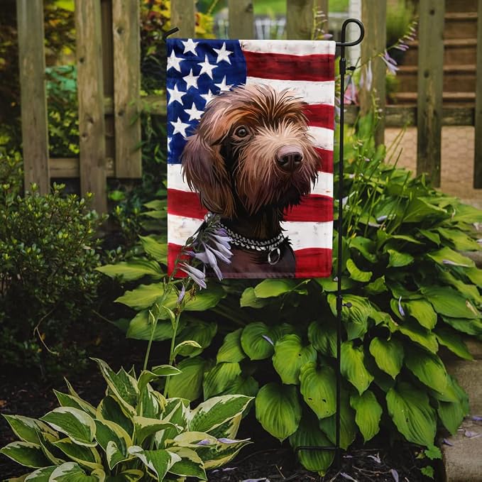 Caroline's Treasures CK6664GF Pudelpointer Dog American Flag Garden Flag Mailbox Flag Decorative Yard Flag Banner Outside Patio Artwork Yard Flower Beds, Garden Size, Multicolor