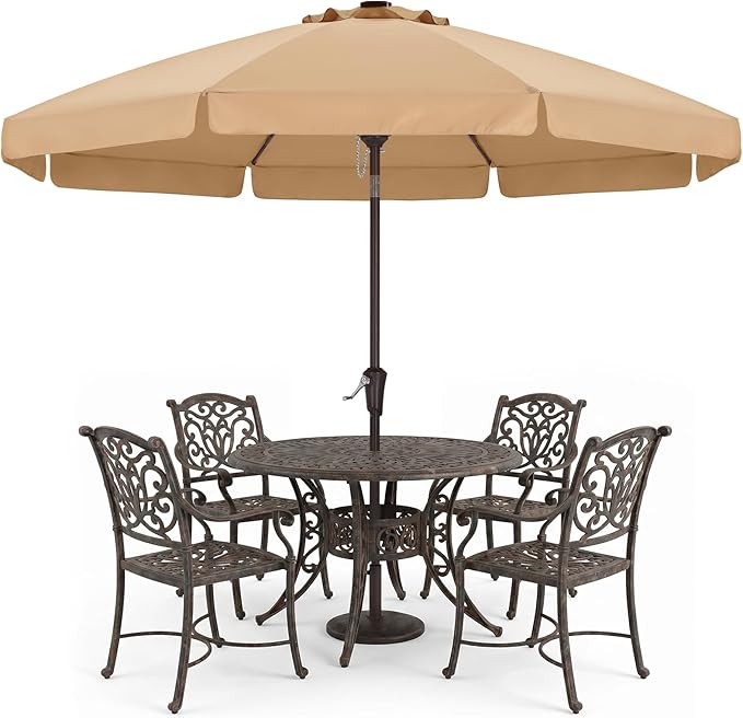 ABCCANOPY 9ft Scalloped Patio Umbrella, Outdoor Table Umbrella with Tilt and Crank, Fiberglass Ribs Deck Umbrella for Patio, Pool, Garden, Picnic (Khaki)