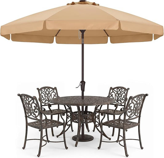 ABCCANOPY 10ft Scalloped Patio Umbrella, Outdoor Table Umbrella with Tilt and Crank, Fiberglass Ribs Deck Umbrella for Patio, Pool, Garden, Picnic (Khaki)
