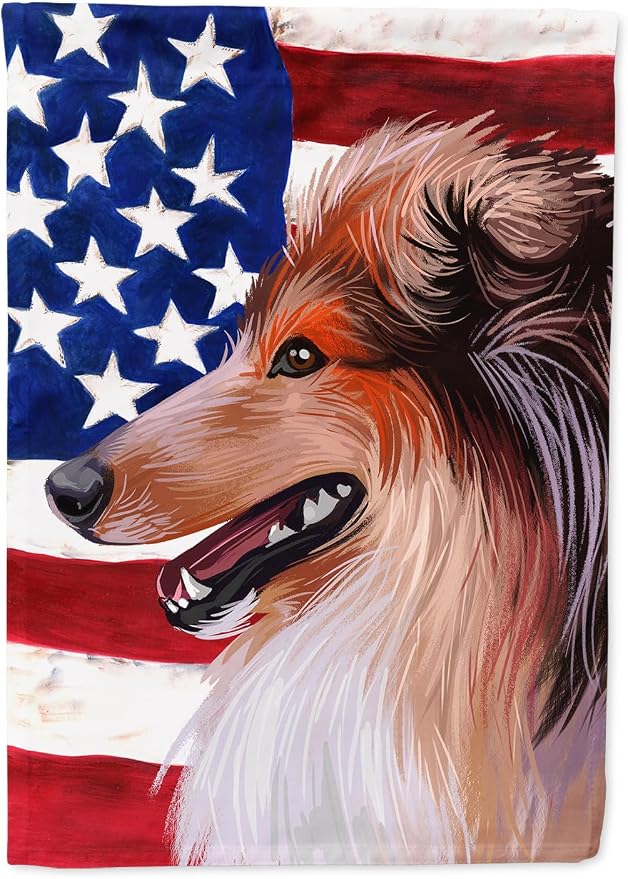 Caroline's Treasures CK6694CHF Scotch Collie Dog American Flag House Flag Large Porch Sleeve Pole Decorative Outside Yard Banner Artwork Wall Hanging, Polyester, House Size, Multicolor