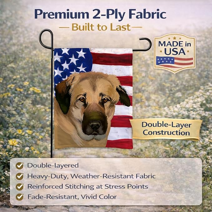 Caroline's Treasures CK6403GF Anatolian Shepherd Dog American Flag Garden Flag Mailbox Flag Decorative Yard Flag Banner Outside Patio Artwork Yard Flower Beds, Garden Size, Multicolor