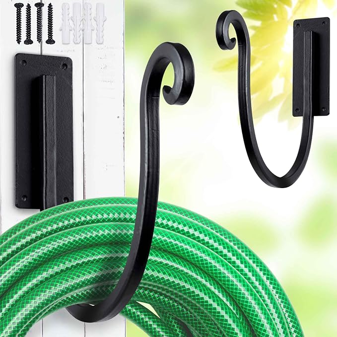 Hose Holders Wall Mount: 2PCs 8-Inch Heavy-Duty Garden Hose Hangers Outdoor | Metal Hand-forged Hose Racks Mount