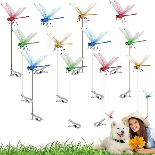 12 Pcs Dragonfly Clips, Colorful Dragonfly Clip,Realistic Fake Dragonflies Clip-On Waterproof PVC Garden Outdoor Decor Stakes Plastic Dragon Fly Clips Plant Decorations for Garden