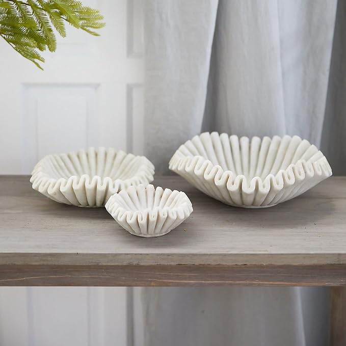 Marble Bowl Fruit Bowl, Stone Bowl Decorative Bowl Decorative Trays Marble Fruit Bowl Marble Ruffle Bowl Marble Floral Bowl Home Decor Gifts (Set of 5, 7 and 10 inch)