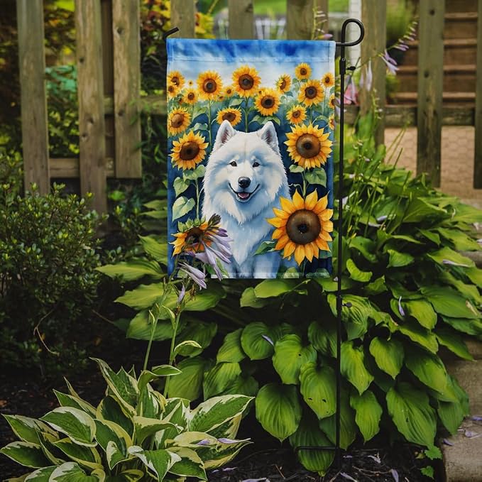 Caroline's Treasures DAC6154GF Samoyed in Sunflowers Garden Flag Mailbox Flag Decorative Yard Flag Banner Outside Patio Artwork Yard Flower Beds, Garden Size, Multicolor