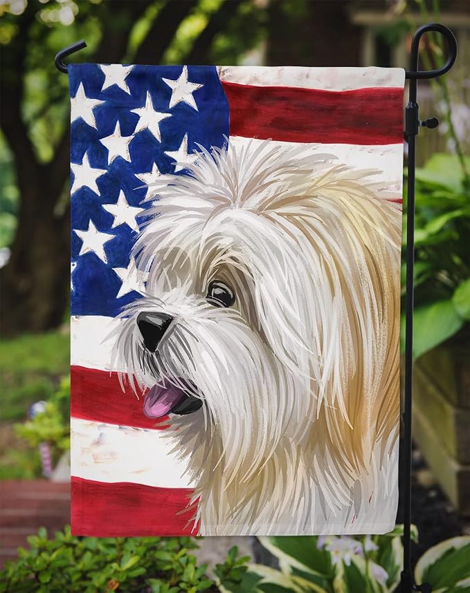 Caroline's Treasures CK6607GF Lhasa Apso American Flag Garden Flag Mailbox Flag Decorative Yard Flag Banner Outside Patio Artwork Yard Flower Beds, Garden Size, Multicolor