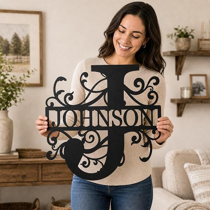 Personalized Family Name Sign, Custom Metal Name Sign, Monogram Wall Decor, Last Name Signs for Home, Split Letter Monogram Sign, Personalized Wedding Gift, Metal Wall Art