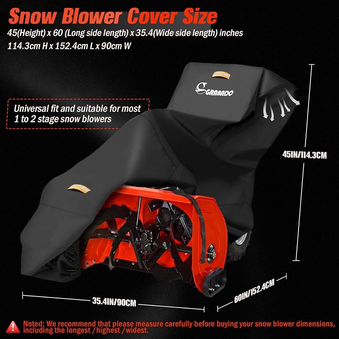 Snowblower Covers Waterproof Outdoor,Heavy Duty 420D Snow Blower Cover with Waterproof Strip,Air Vent,2 Reflective Handles,Windproof Buckle,Large Protective Cover for Gas Snow Thrower Outside Storage