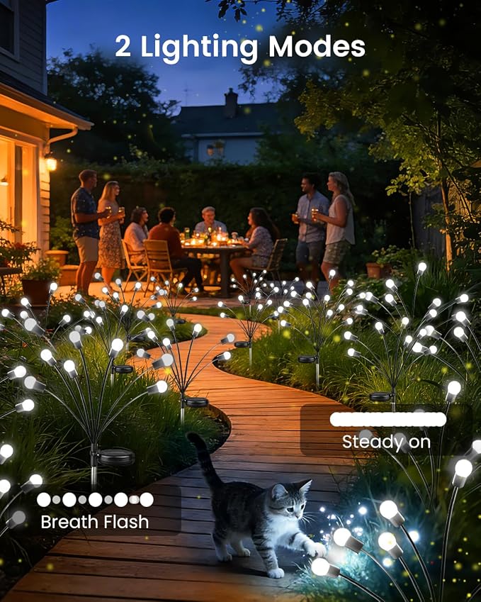 OZS 12 Pack Total 96 LED Solar Garden Lights Fairy Outdoor - Solar Firefly Lights Outdoor, Sway by Wind, Waterproof for Garden Patio Pathway Fairy Decoration (Cool White)