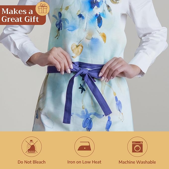 Maison d' Hermine Aprons for women with Pocket 100% Cotton (27.50"x31.50") | Adjustable Neck Strap & long ties Apron Men Chef Wedding Cooking Gardening Server Maid