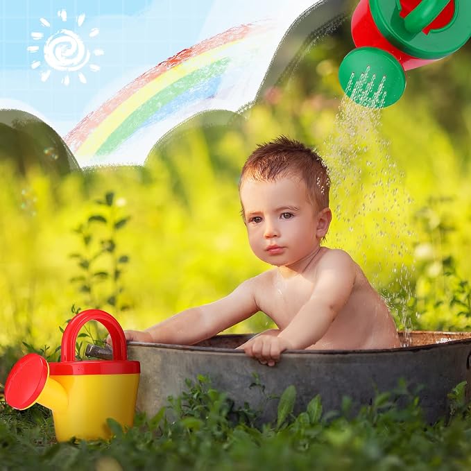 Sosation 12 Pcs Mini Kids Watering Cans, Colorful Plastic Small Watering Cans with Handle, Toddler Beach Sand Bath Shower Toy, Child Gardening Tool & Party Favor Gift(Basic Style)