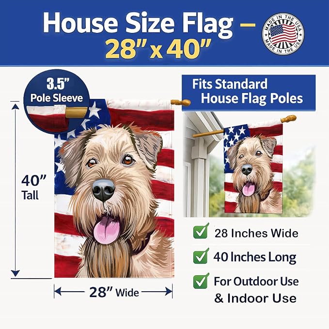 Caroline's Treasures CK6571CHF Irish Terrier American Flag House Flag Large Porch Sleeve Pole Decorative Outside Yard Banner Artwork Wall Hanging, Polyester, House Size, Multicolor
