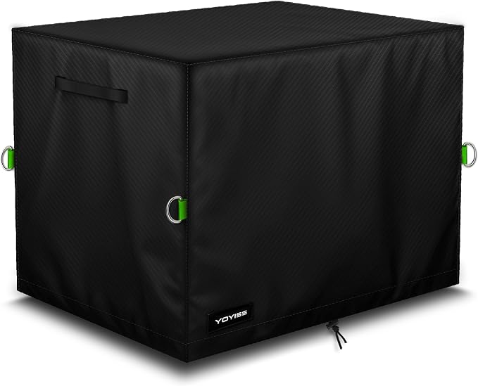 Waterproof Generator Cover. 30L×30W×27H Inches, Equipped with A Wind-resistant Securing Rope. Suitable for Most Generators 5000-12000 Watts. Black.