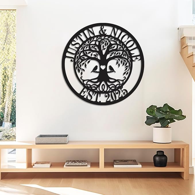 Wedding Gifts for Couples 2026, Personalized Family Tree Sign Custom Last Name Metal Wall Decor, Family Name Monogram Sign with Established Year, Tree of Life Home Decor, Rustic Farmhouse Outdoor Garden Wall Art, Anniversary Housewarming Gift