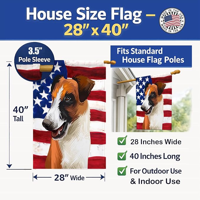 Caroline's Treasures CK6528CHF Fox Terrier Smooth Dog American Flag House Flag Large Porch Sleeve Pole Decorative Outside Yard Banner Artwork Wall Hanging, Polyester, House Size, Multicolor