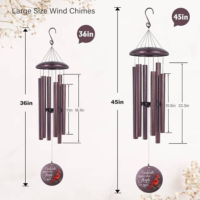 ASTARIN 36" Large Deep Tone Personalized Name Sympathy Wind Chimes, Printing in Texas Cardinal Memorial Wind Chime for Loss of Mother Father Loved One, Bereavement Condolence Gifts Decor Outdoor