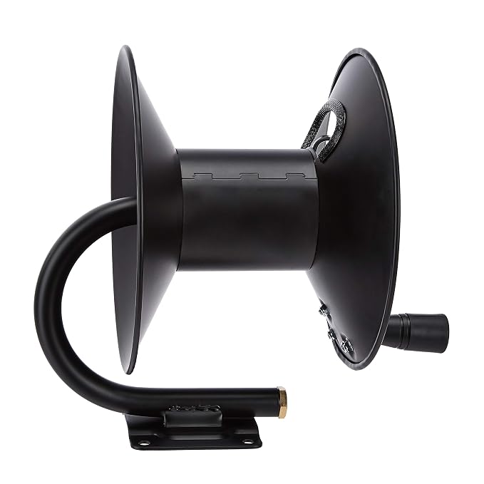 Amazon Basics Retractable Air Hose Reel - Fits 3/8-Inch 50-Feet Air Compressor Hoses, Portable, Works Well, 300PSI, Black, Hoses Excluded, Not for Water/Pressure Washers
