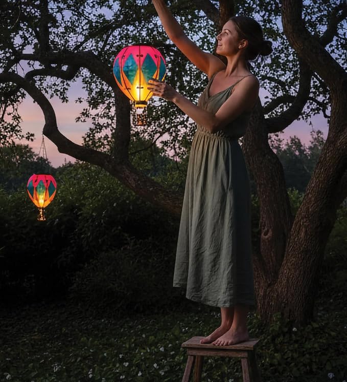 Regal Art & Gift Hot Air Balloon Solar Lantern – Hanging Solar-Powered LED Lights, Waterproof Portable Decorative Outdoor Lamp Made of Metal & Glass for Garden, Patios & Pathway – Diamond (Large)