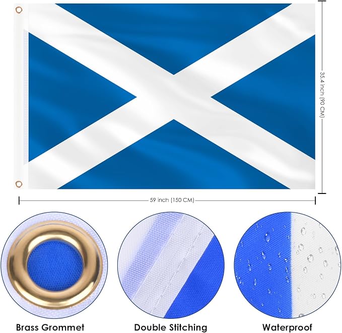 AhfuLife Scotland Flags 3x5 Ft, Large Scotland Flags for Outside - Double Side with Brass Eyelets for for Olympic Party Decorations, Bar Garden Street Decoration Indoor Outdoor