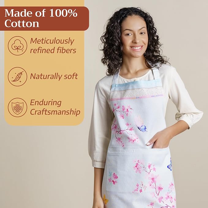 Maison d' Hermine Aprons for women with Pocket 100% Cotton (27.50"x31.50") | Adjustable Neck Strap & long ties Apron Men Chef Wedding Cooking Gardening Server Maid