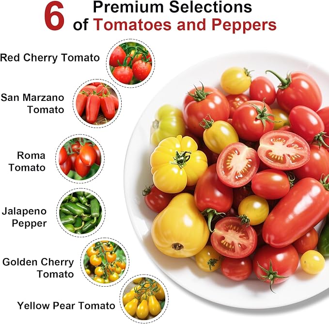 Heirloom Tomato Seed Pod Kit for AeroGarden, idoo, Ahopegarden, MUFGA with Red Heirloom/Golden Harvest Cherry Tomato, Roma/San Marzano/Yellow Pear Tomato - Hydroponics Supplies for Most Brand (12-pod)