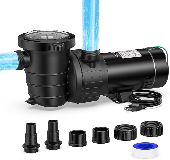 CrestWave 1.5 HP Above Ground Pool Pump 5706GPH High Flow | Self-Priming Pump, Quiet Energy Efficient w/Large Strainer Basket, 1.5", 1.25"-1.5" Adaptors, Fits Pools Spas Irrigation
