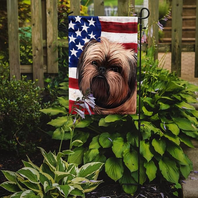 Caroline's Treasures CK6552GF Griffon Bruxellois Dog American Flag Garden Flag Mailbox Flag Decorative Yard Flag Banner Outside Patio Artwork Yard Flower Beds, Garden Size, Multicolor