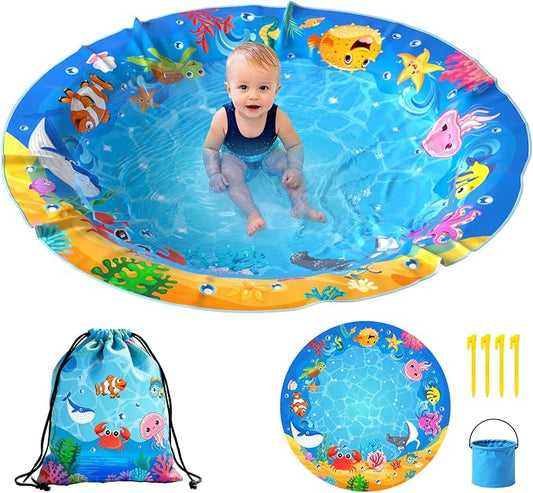 Baby Beach Pool, Waterproof Beach Pool Blanket for Toddler, 2 in 1 Toddler Paddling Pool with Carrying Bag, Collapsible Beach Puddle Mat for Boys Girls Kids Infant Outdoor Beach Toys