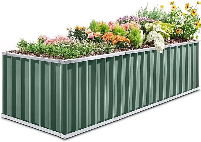 KING BIRD 101" x 36" x 24" Galvanized Raised Garden Bed 2 Installation Methods for DIY Outdoor Heightened Steel Metal Planter Kit Box for Deep-Rooted Vegetables, Flowers, Large Raised Bed Kit(Green)