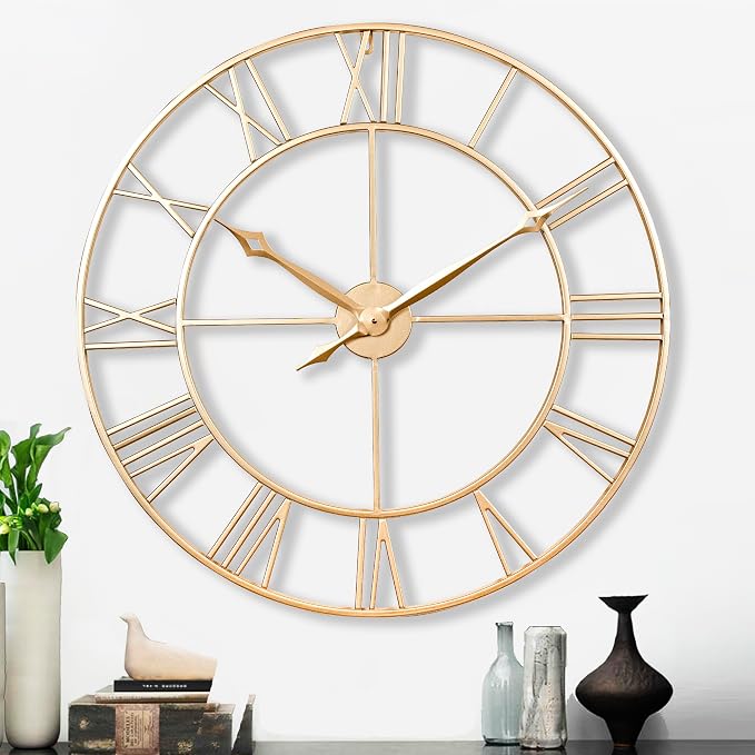 CLXEAST Champagne Gold 30 Inch Wall Clock,Large Modern Metal Roman Numeral Wall Clocks Living Room Decor,House Warming Gifts New Home
